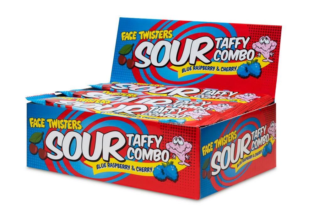 Face Twisters  Sour Taffy  Blue Raspberry / Cherry Combo 1.4 oz (40g) 2 / 24 ct