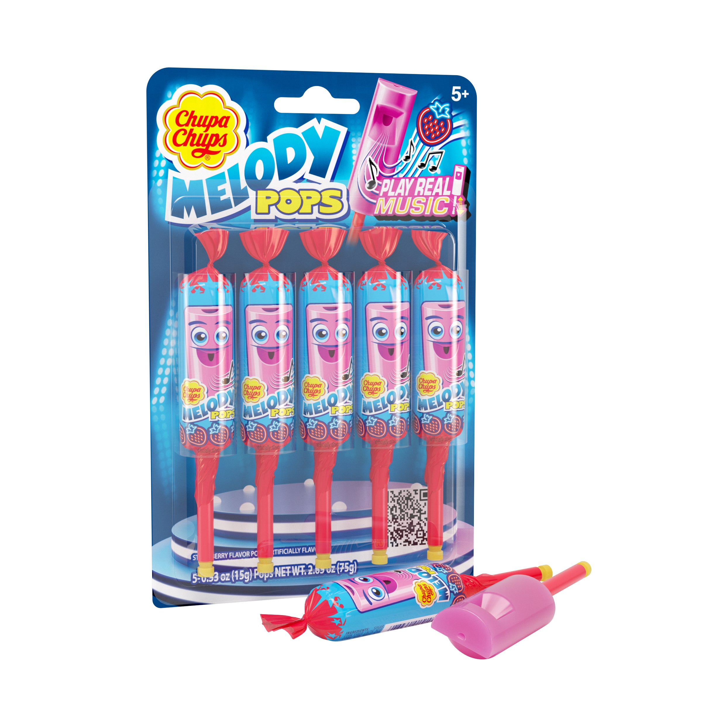 Chupa Chups Melody Pops 5pc Blister Pack Strawberry 1/12ct