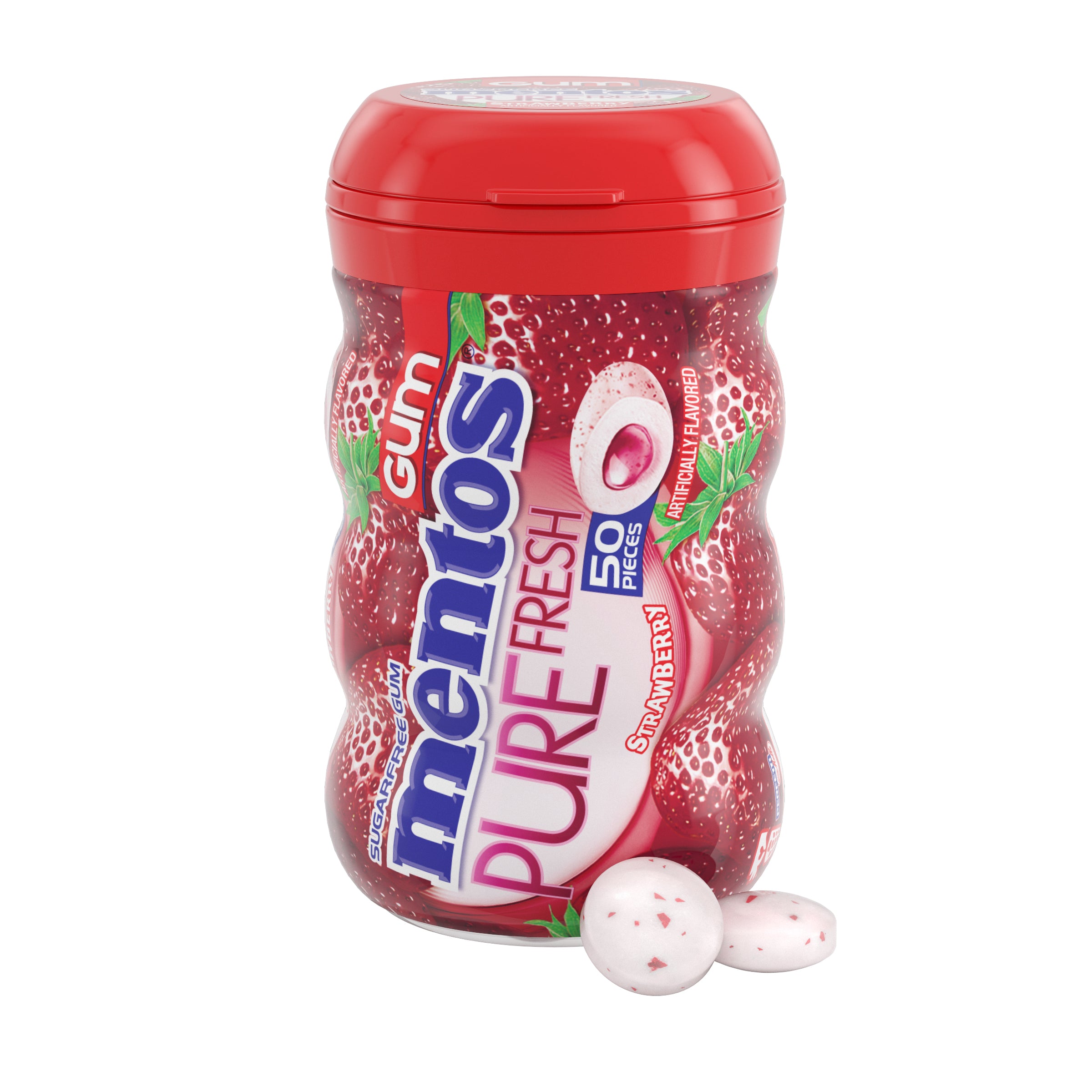 Perfetti Mentos Gum Curvy Bottle Strawberry 3.53oz  6/4ct