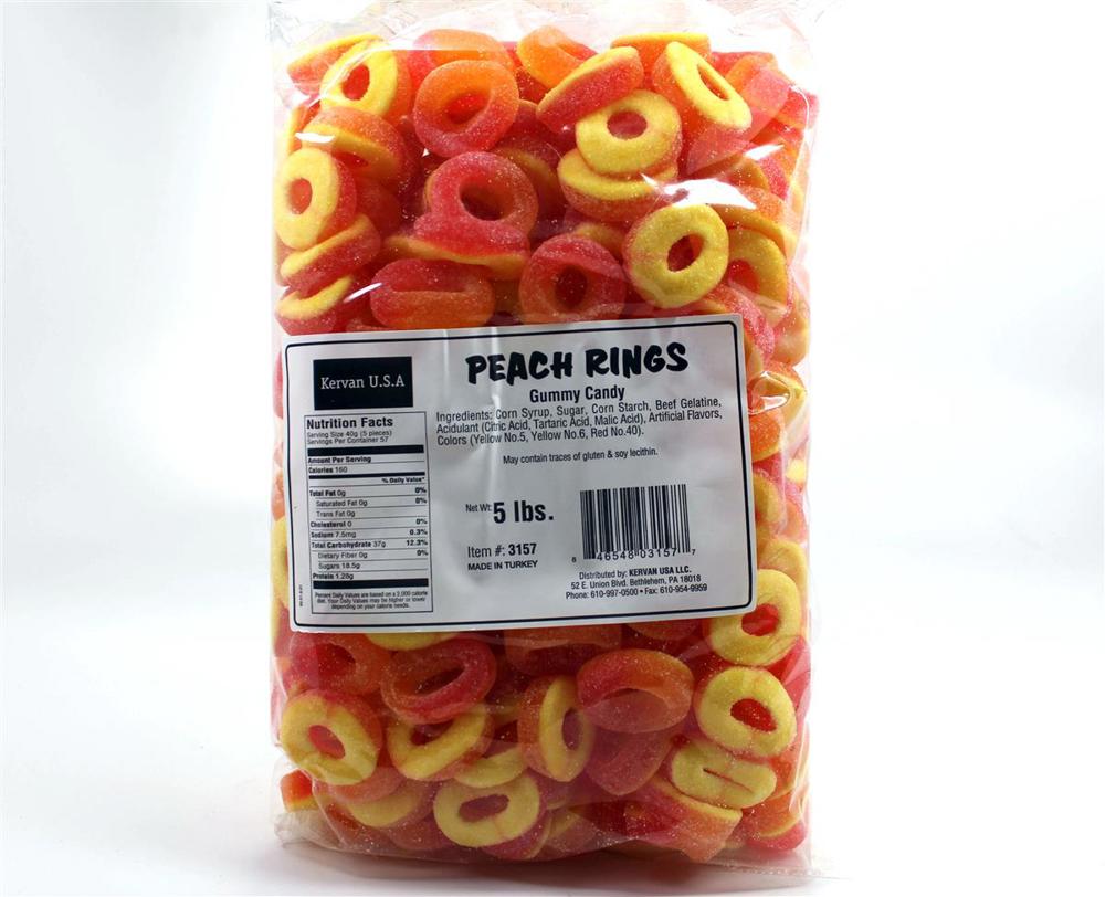 Kervan Bulk 5 lb Shaped Gummies Peach Rings 4ct 5lb