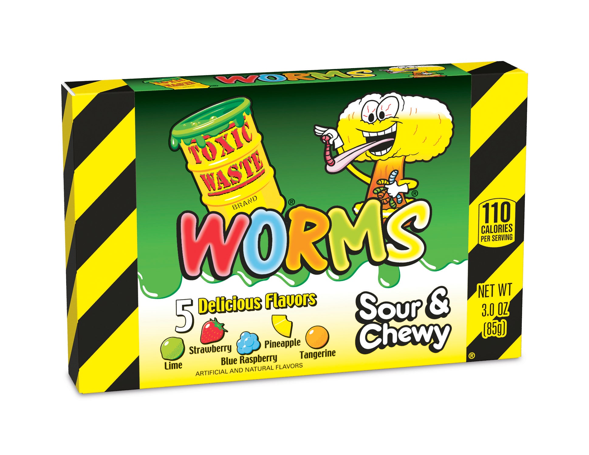 Toxic Waste Worms Theater Box Sour & Chewy Asst  Flavors 3oz 4/12CT