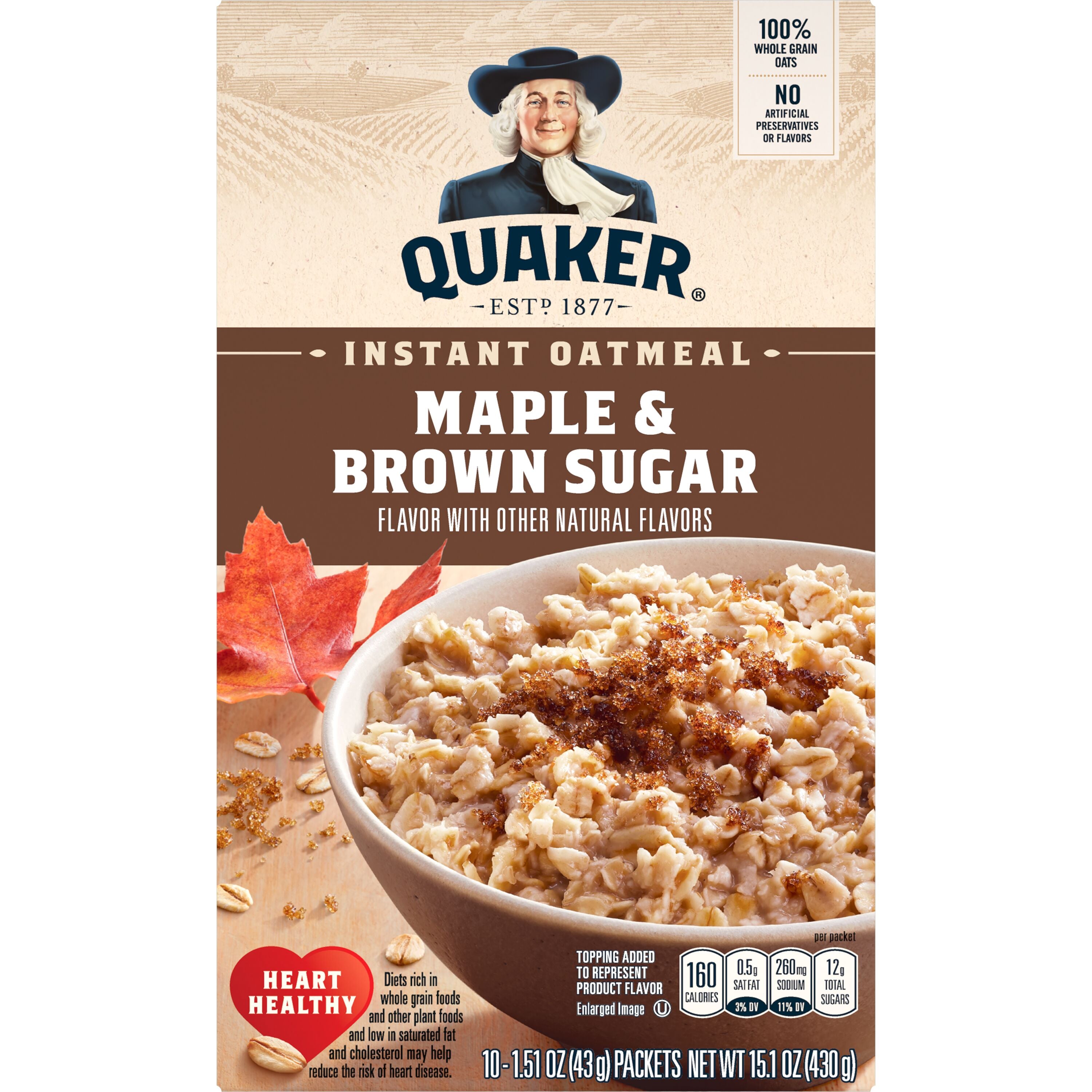 Quaker Instant Oats Loose Pack Maple Brown Sugar 12ct 15.1oz