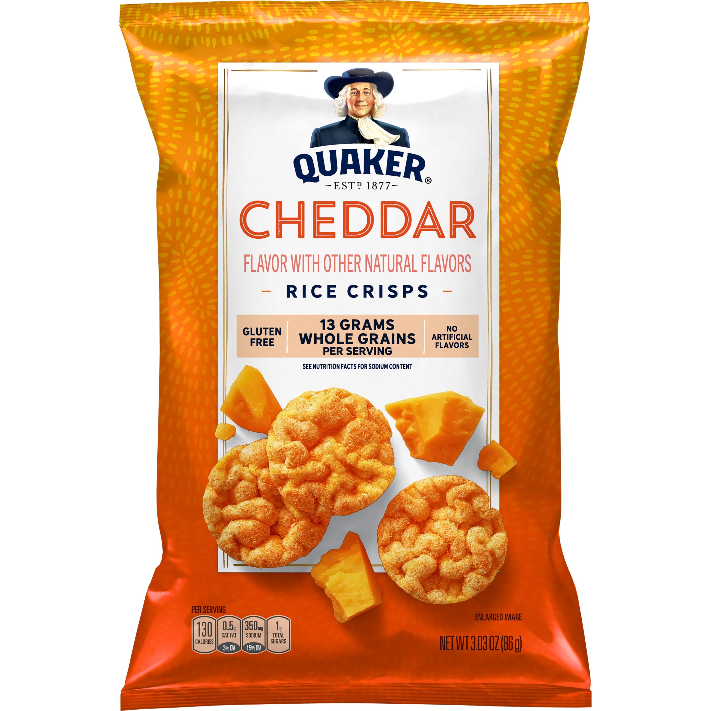 Quaker Popped Rice Chips Cheddar 3.3oz 8ct Peg