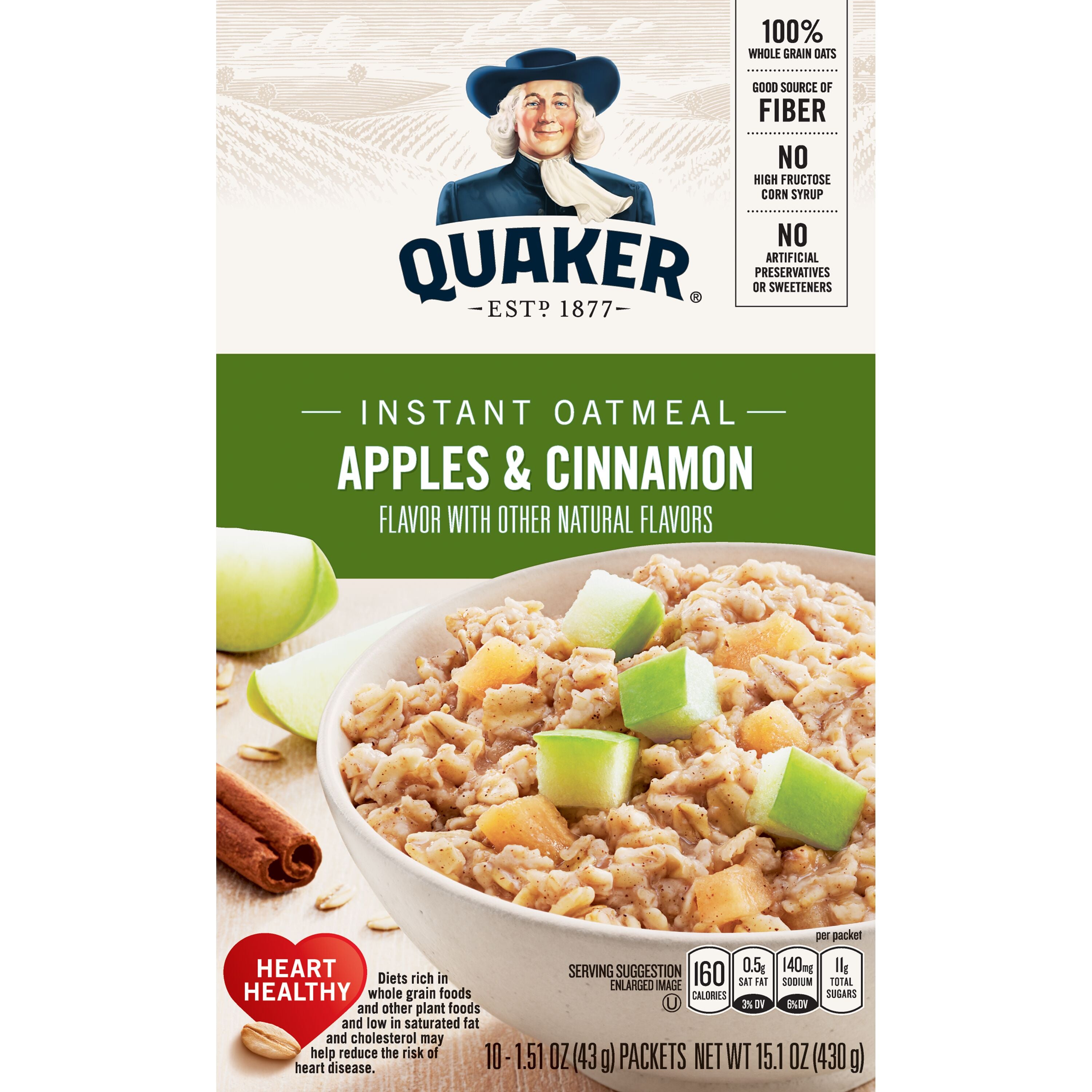 Quaker Instant Oats Loose Pack Apple Cinnamon 12ct 15.1oz