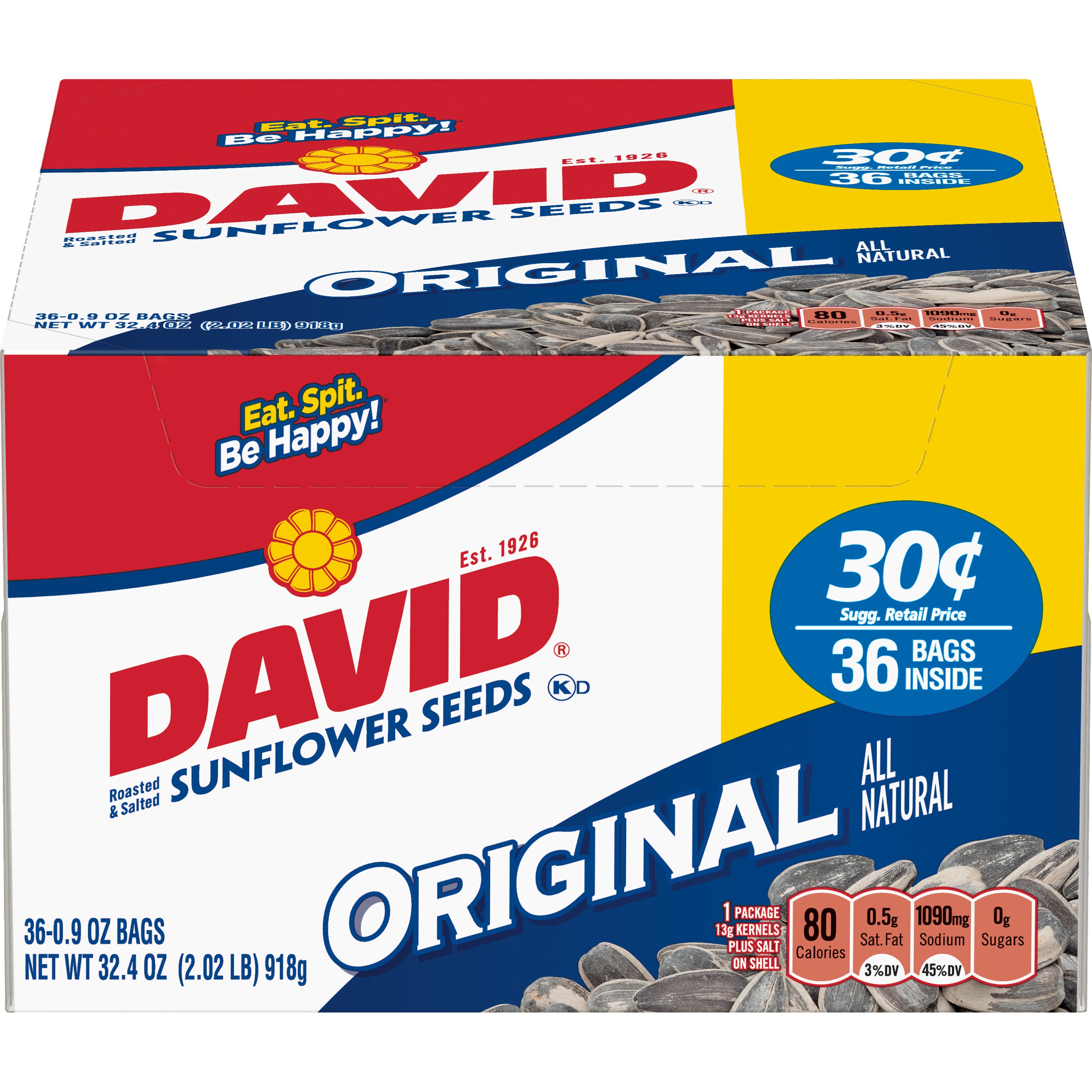 David Orig Sunflower Seed 36 Ct. .90oz  Pp $.69  Cents 1/9ct