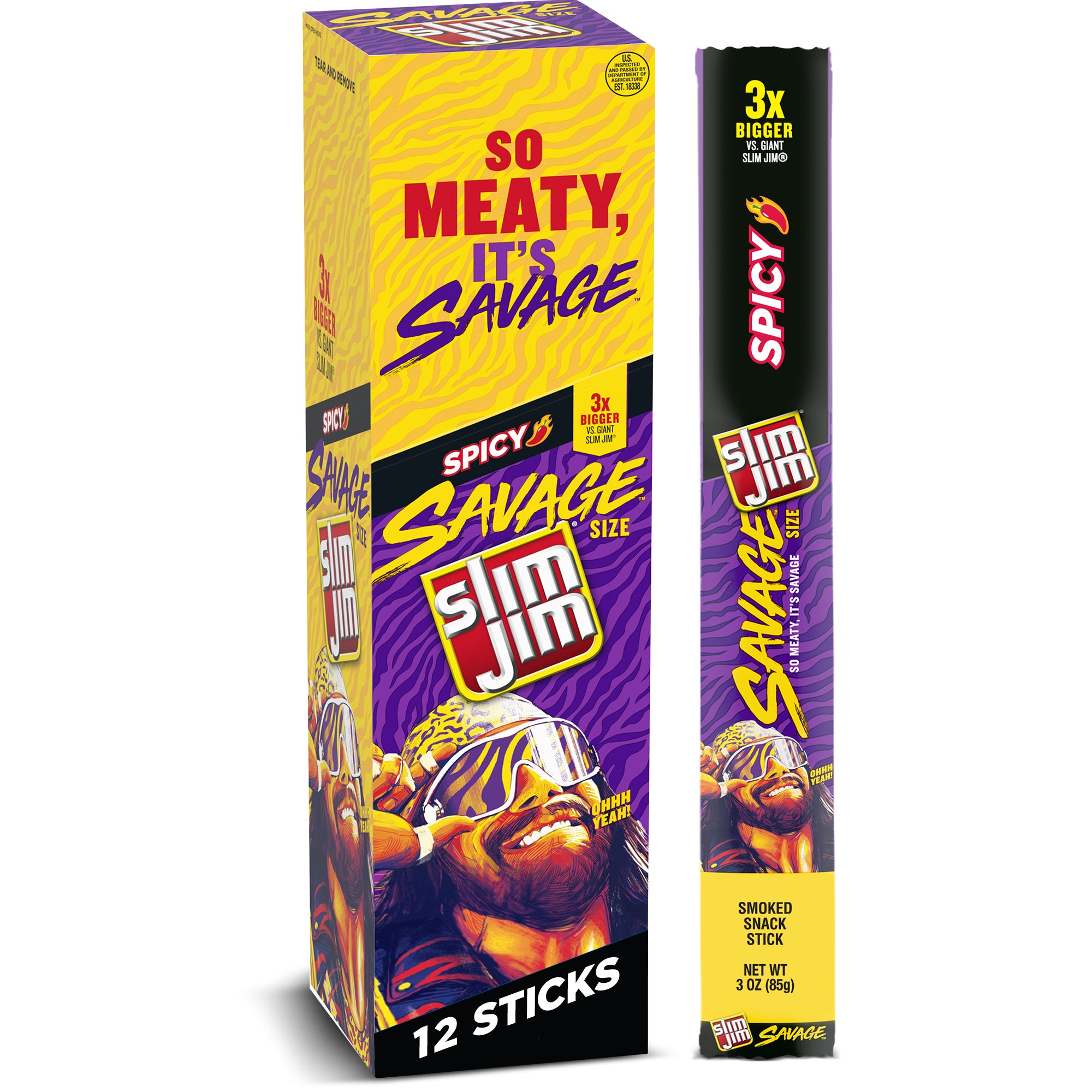 Slim Jim Savage Spicy 3oz  6/12 ct