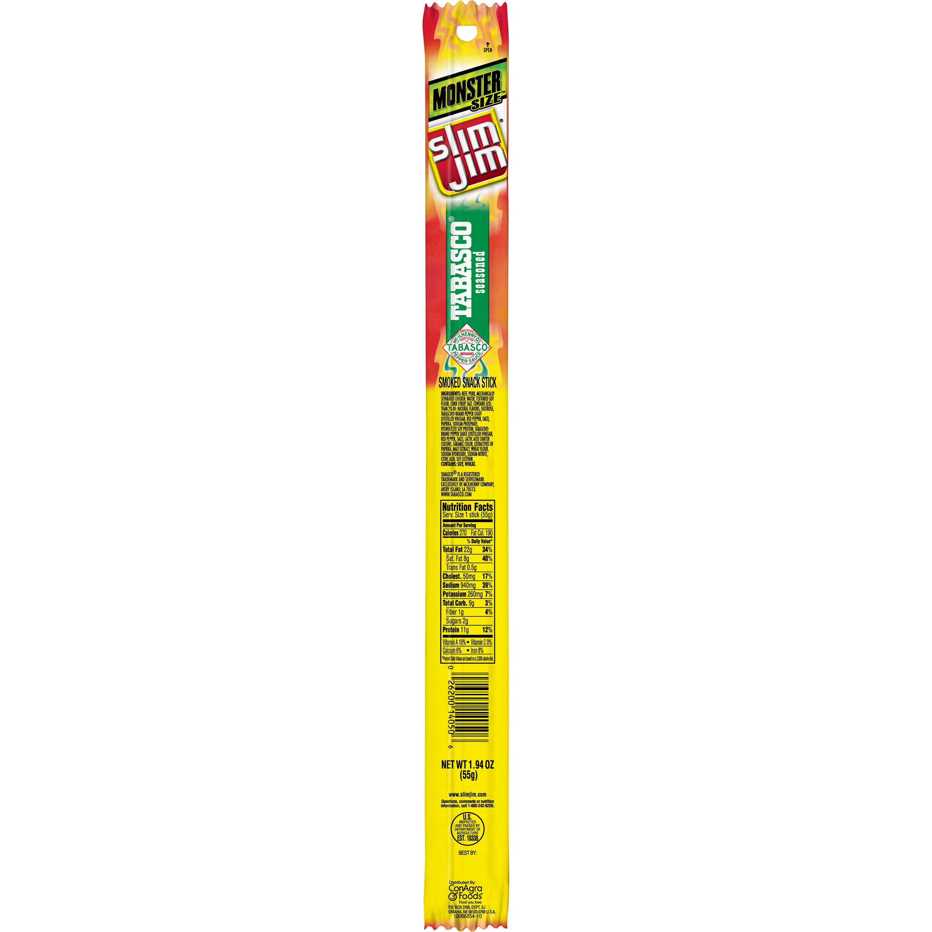 Slim Jim Monster Stick Tabasco 6/18ct 1.94oz