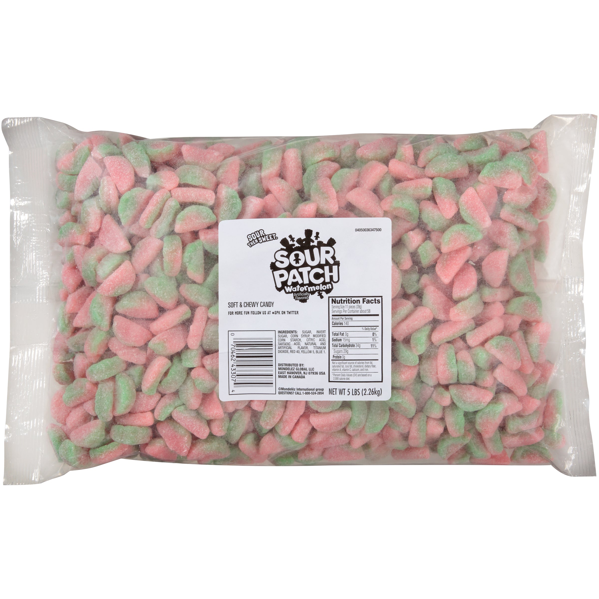 Mondelez Bulk 5 lb Bags Sour Patch Green Rind Watermelon 6ct 5lb