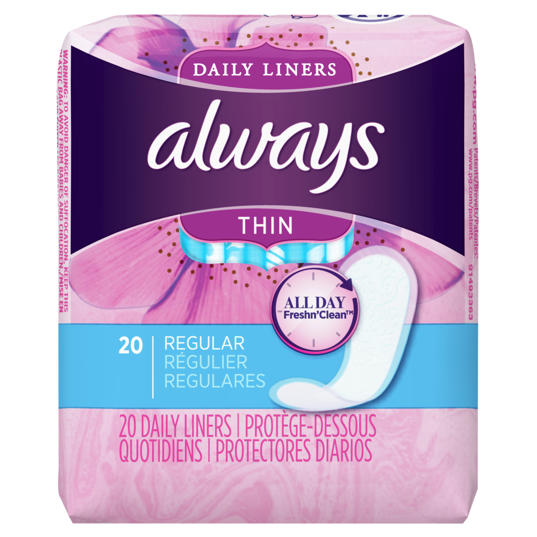 Always Thin Panty Liners Regular Unscented, 20 Count 2/12ct