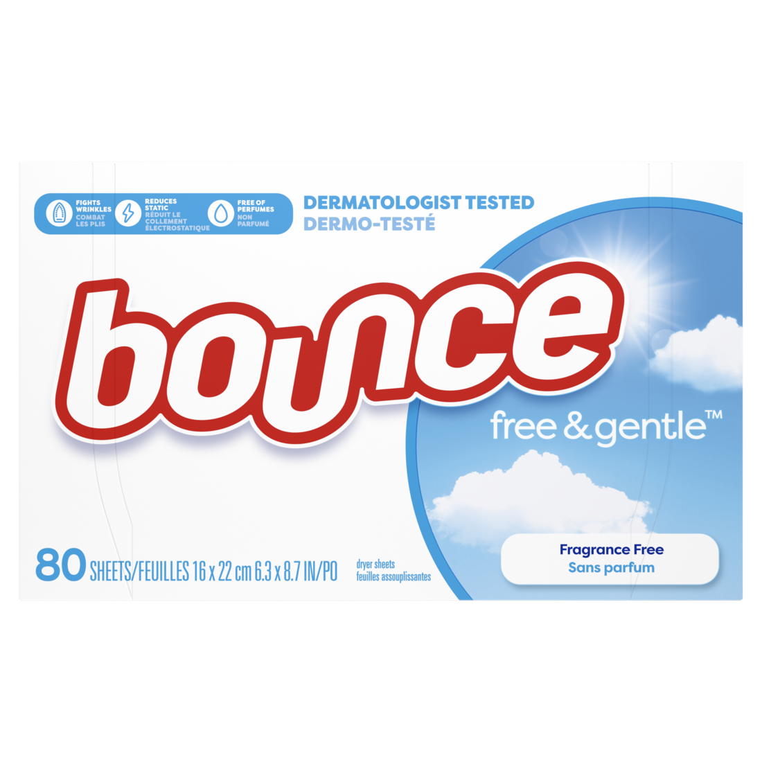 Bounce Free & Gentle Fabric Softener Dryer Sheets, 80 count