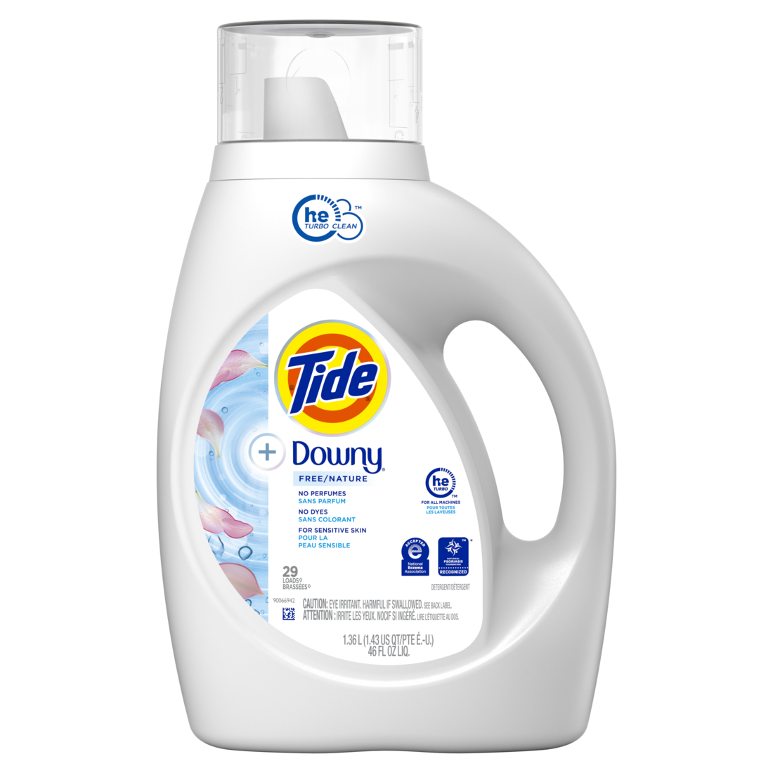 Tide Laundry Detergent Liquid 2X Low Suds Scent Free W/Downy 29L 46oz 1/6ct