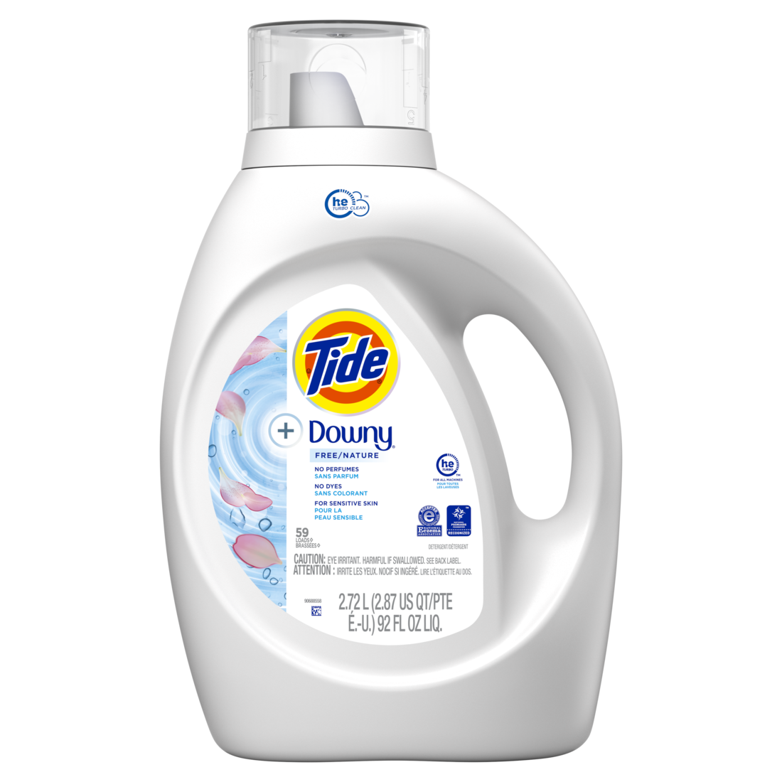 Tide Laundry Detergent Liquid 2X Low Suds Scent Free W/Downy 59LD 92oz 4ct