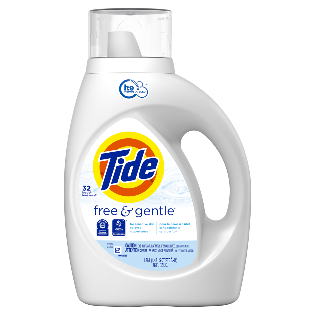 Tide Free & Gentle Liquid Laundry Detergent, 32 loads 46 fl oz, HE Compatible