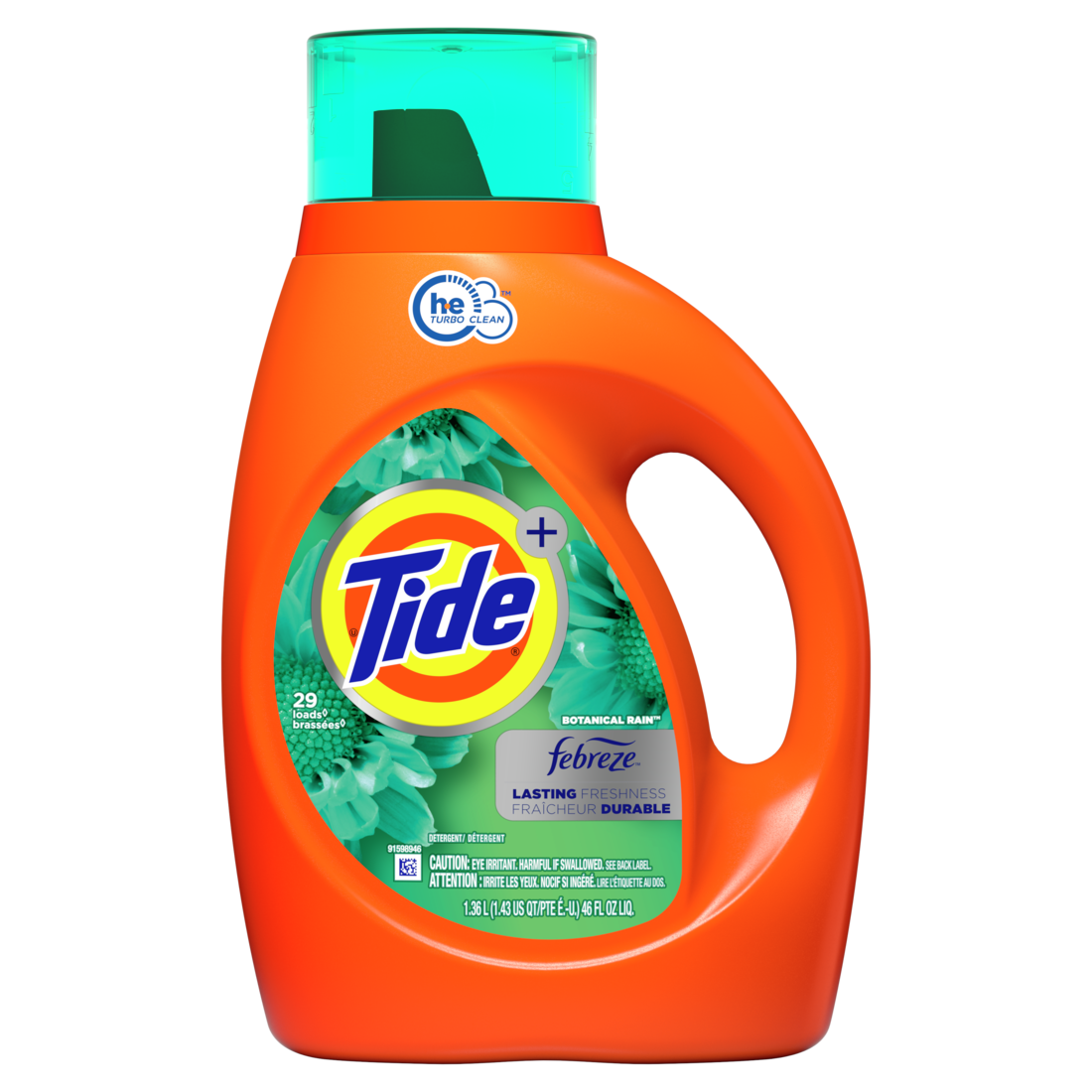 Tide Plus Febreze Freshness Botanical Rain HE Turbo Clean Liquid Laundry Detergent, 46 fl oz 29 load