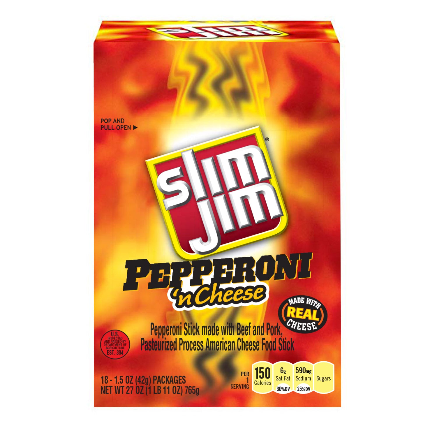 Slim Jim Meat & Cheese Twin Pepperoni 6/18ct 1.5oz