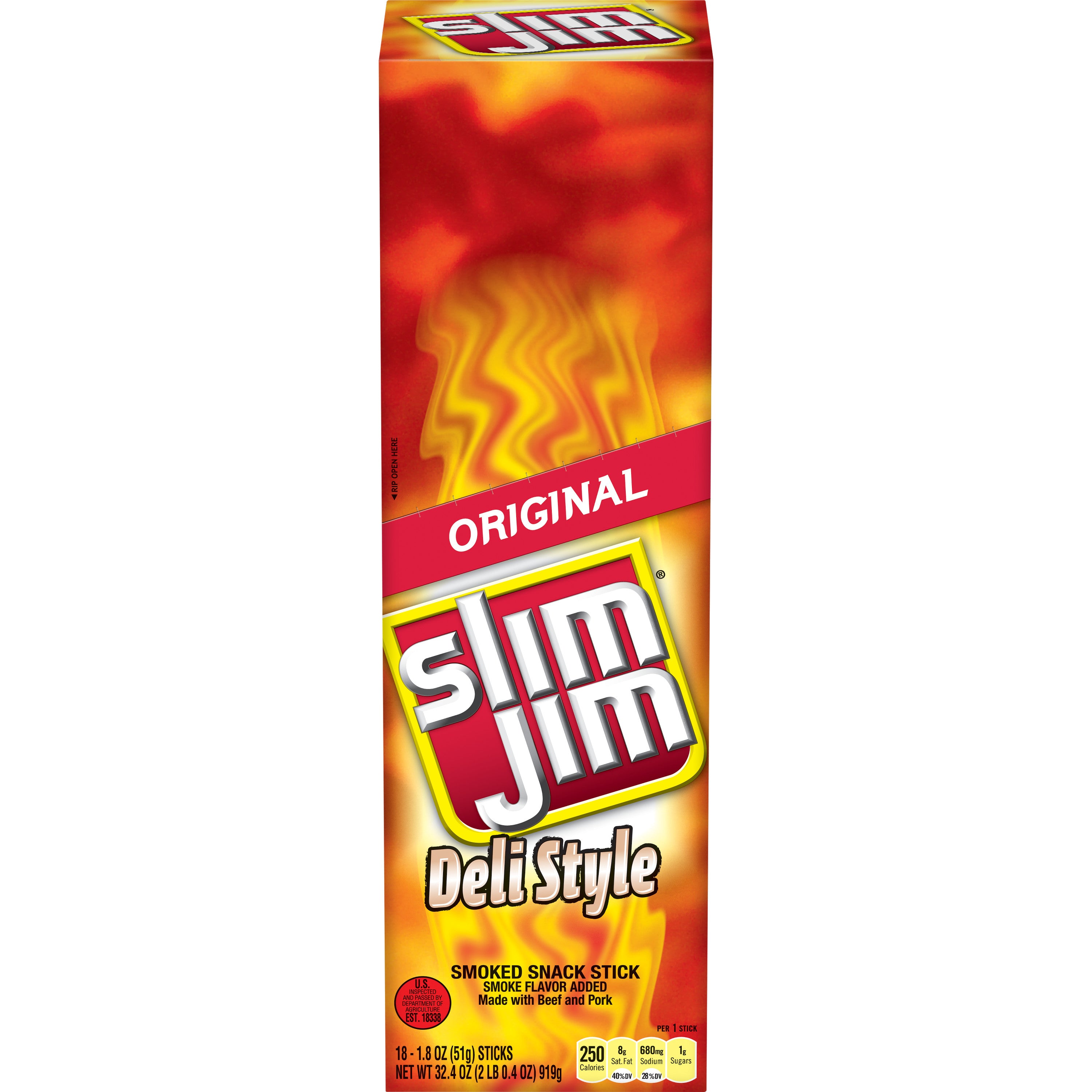 Slim Jim Deli Style Individual Smoked 6/18ct 1.8oz